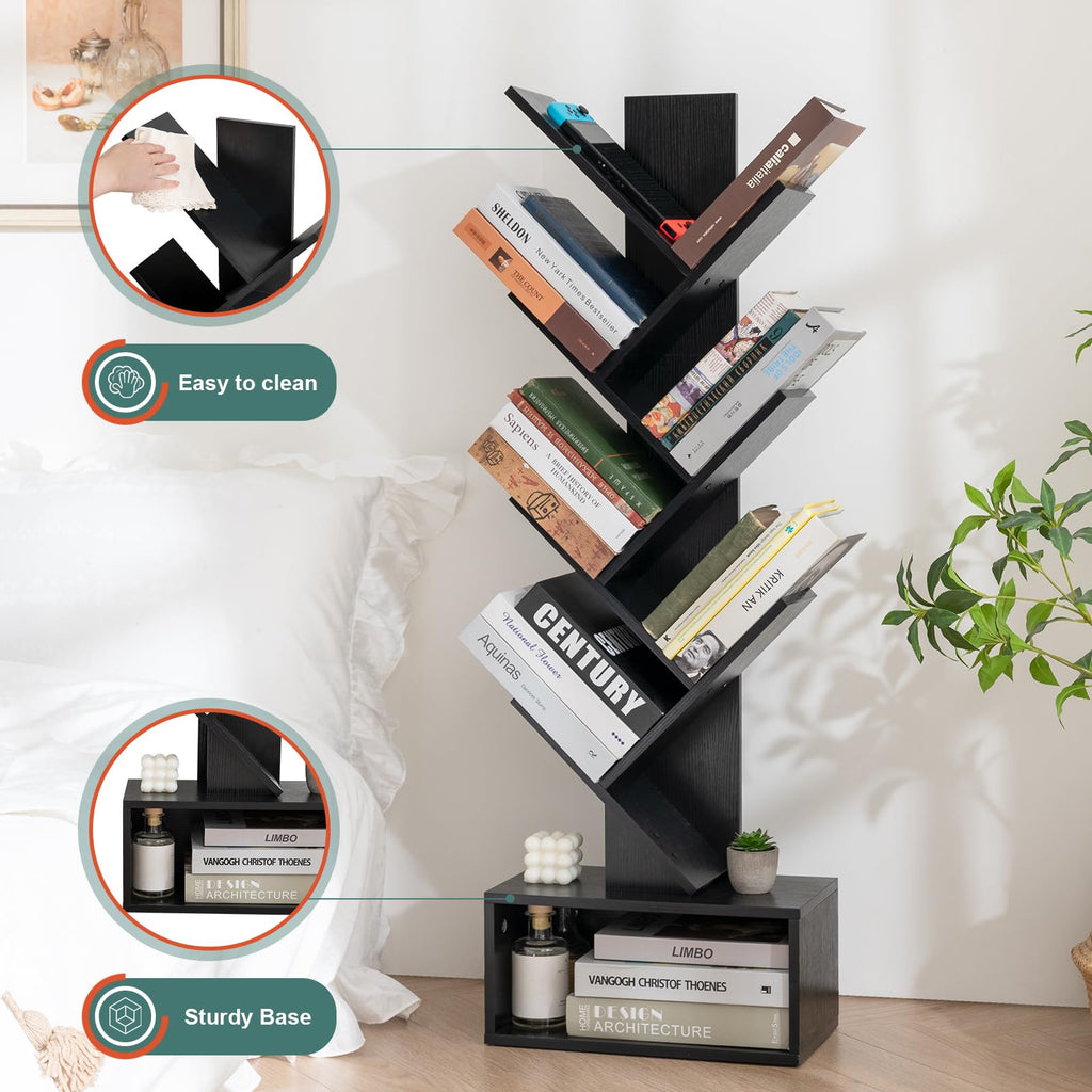Black 6 Tier Wood Tree Bookshelf B90815
