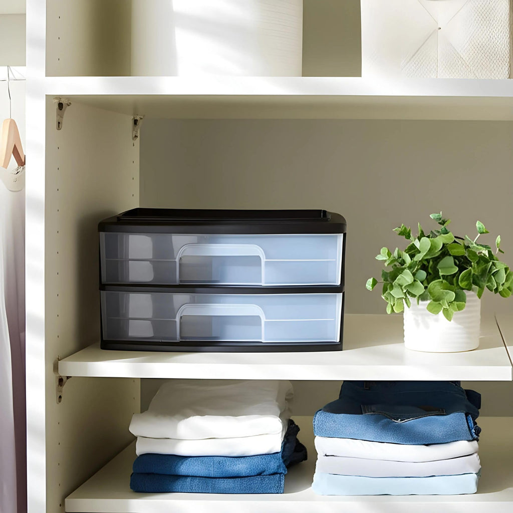 2-Tier Black Storage Drawer Tower, 2 Pack T847