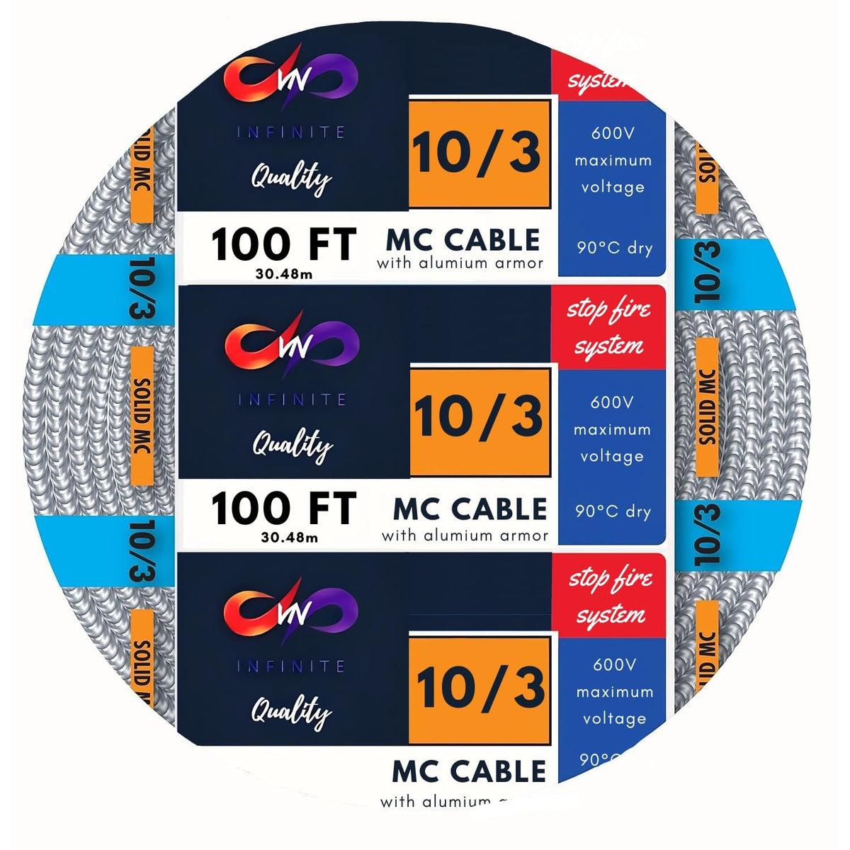 10/3 Metal Clad Aluminum Armor Cable 100 Ft T4225