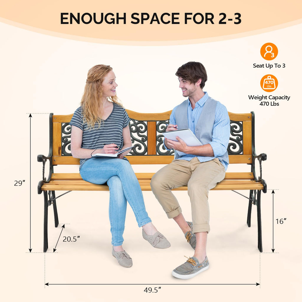 Cast Iron Teak Outdoor Bench 3-Seater E9211