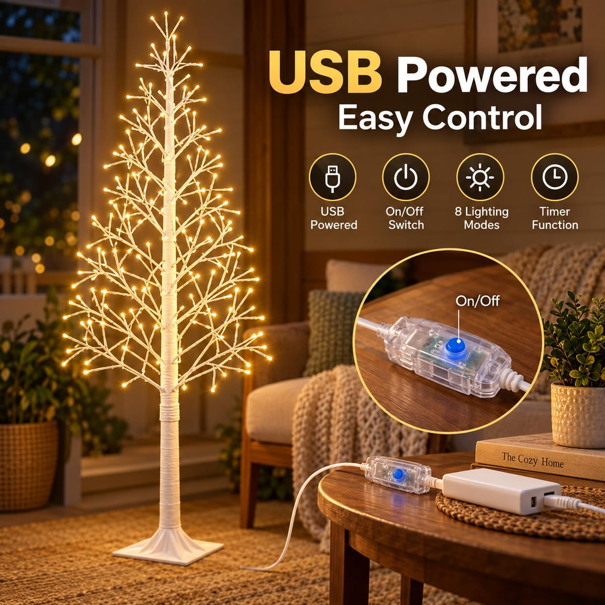 6FT Lighted Birch Tree, 312 LEDs, Warm White G995
