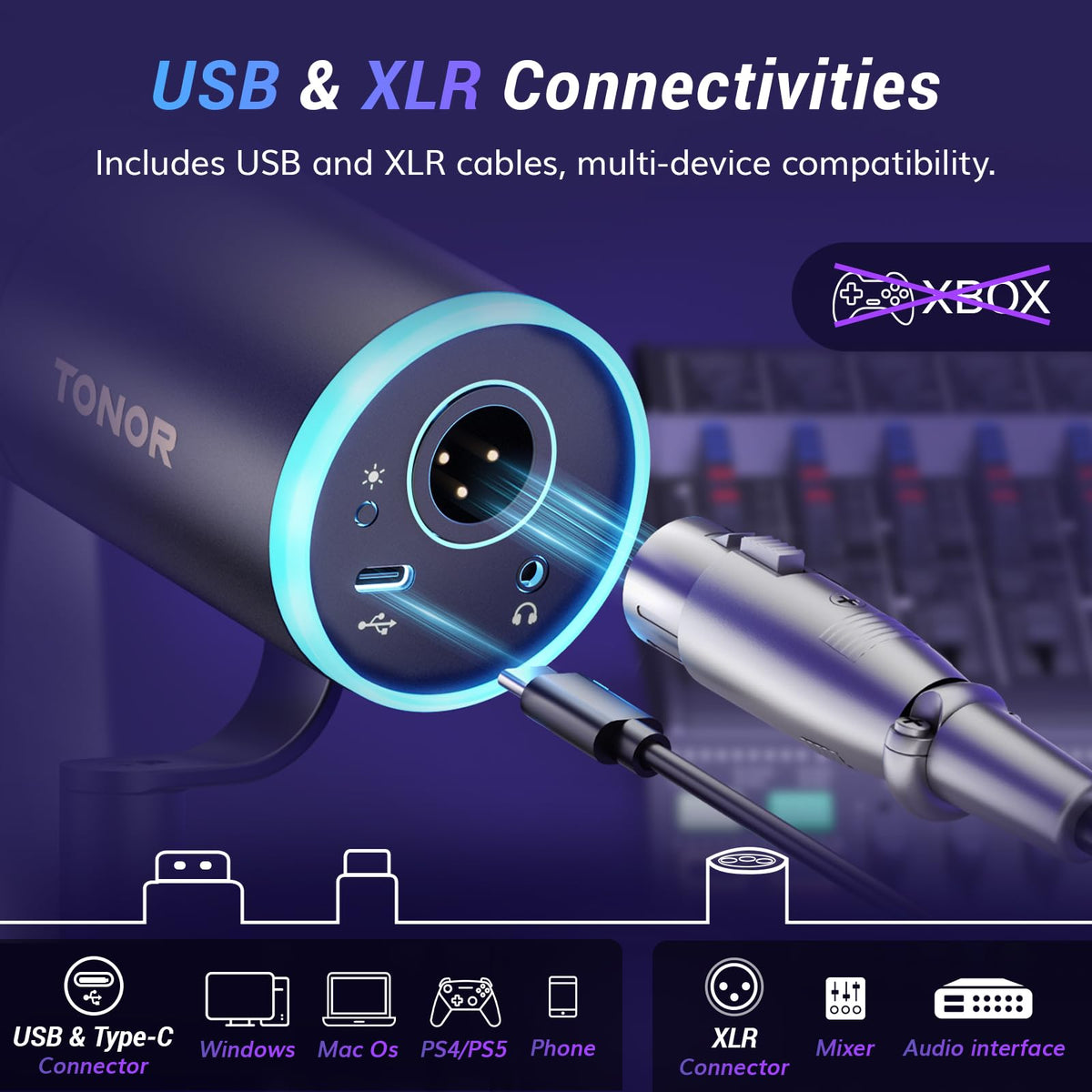 Black XLR USB Dynamic Podcast Microphone with Boom Arm P702