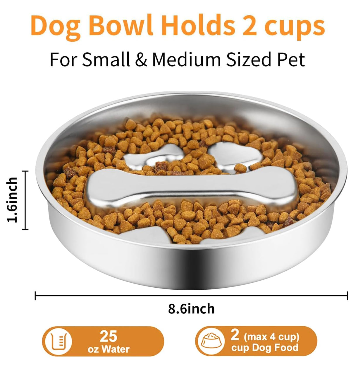 Stainless Steel Slow Feeder Dog Bowls, 2 Pcs O998112