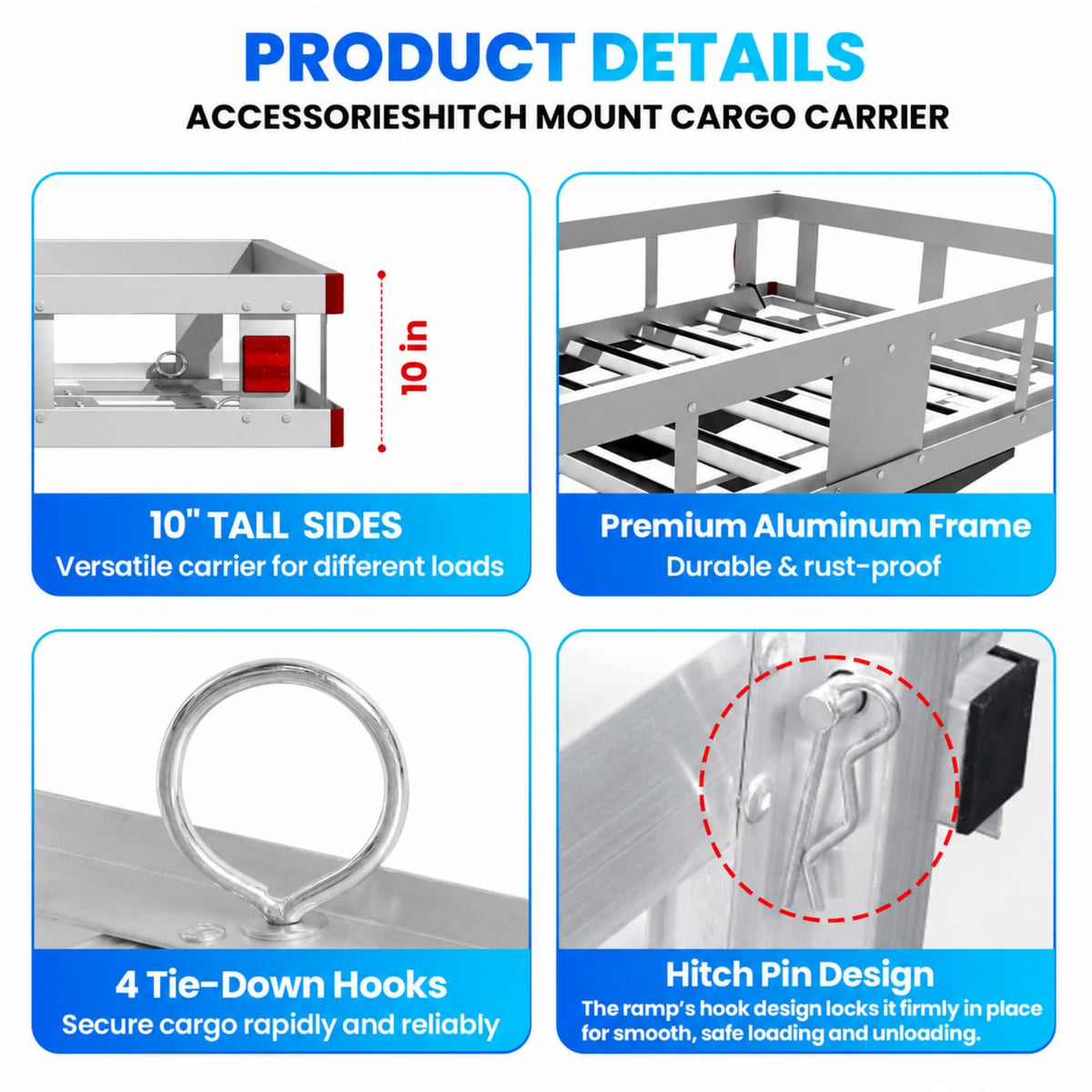 52"x31"x10" Aluminum Hitch Cargo Carrier with Ramp D782