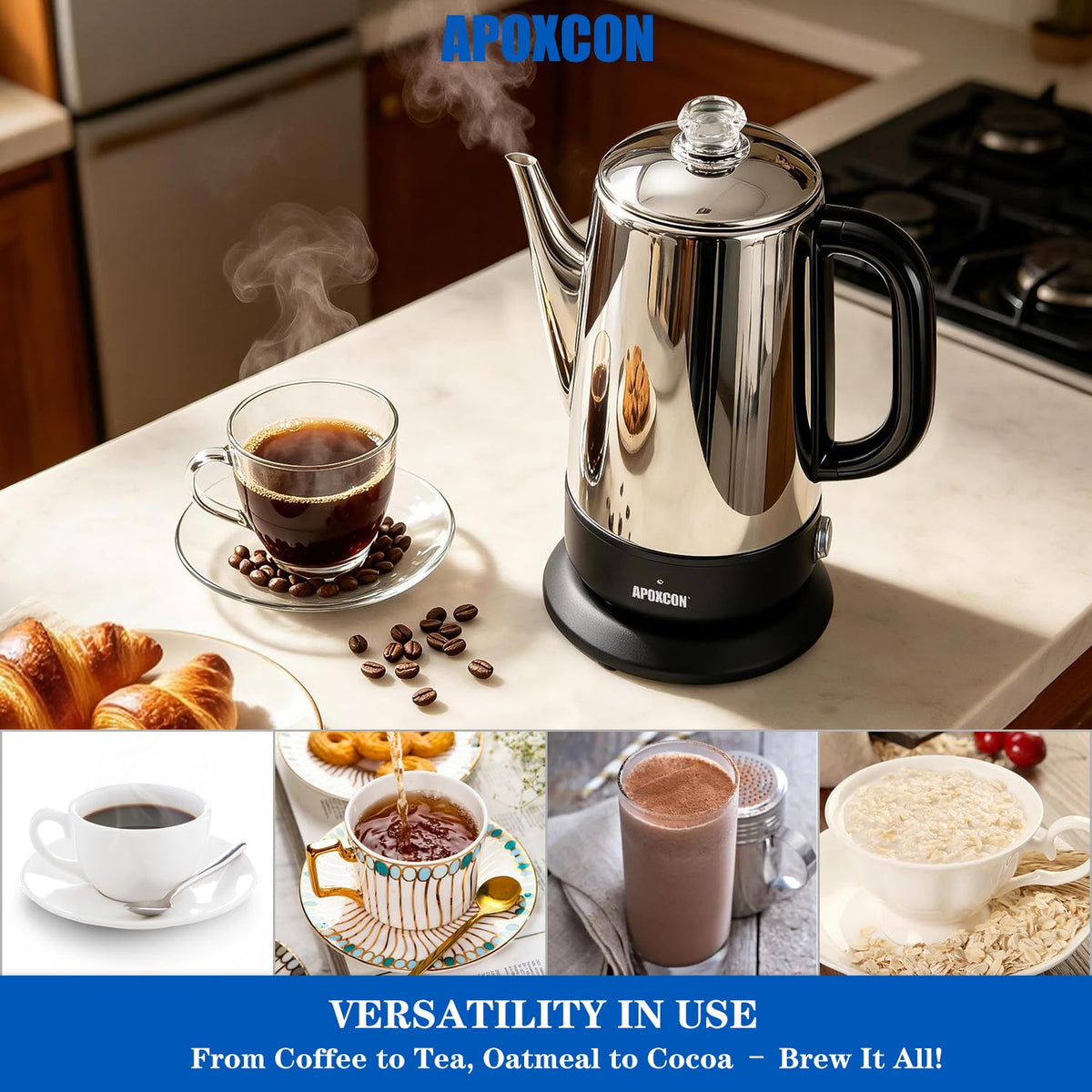 Electric Stainless Steel Coffee Percolator 1200ml 8 Cup Z89866