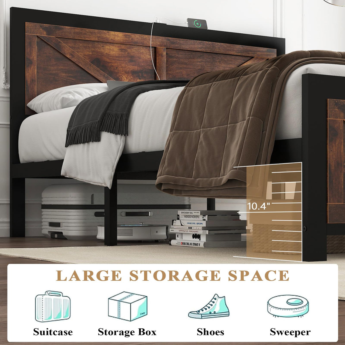 King Size Led Bed Frame with USB Charging Station M2737