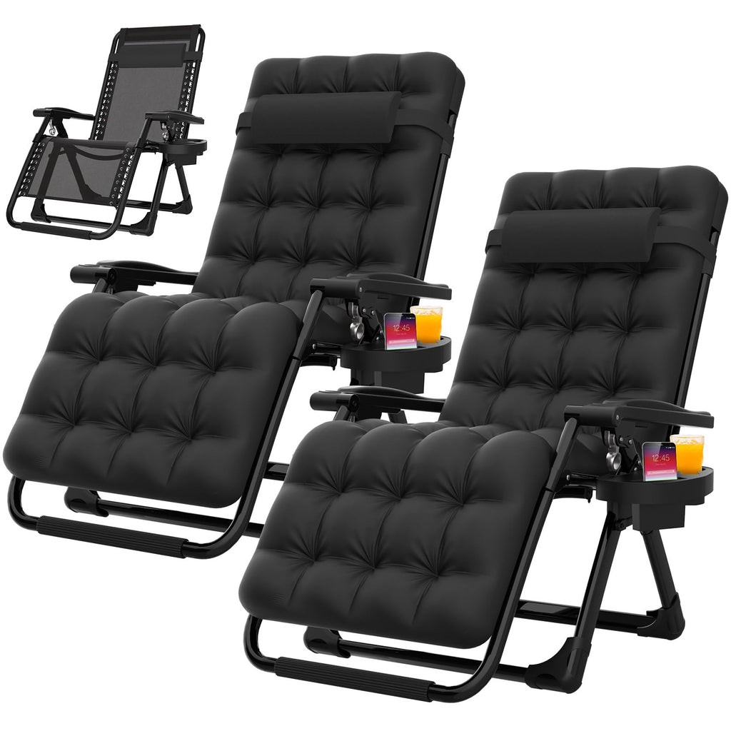 Zero Gravity Reclining Camping Chair Set of 2 with Cushion U4758