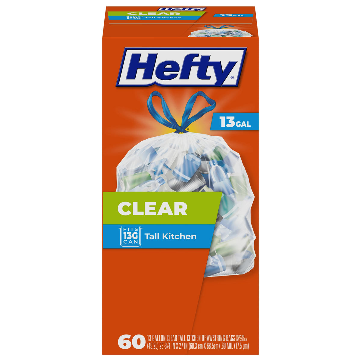Tall Clear 13 Gallon Unscented Trash Bags 60ct F140