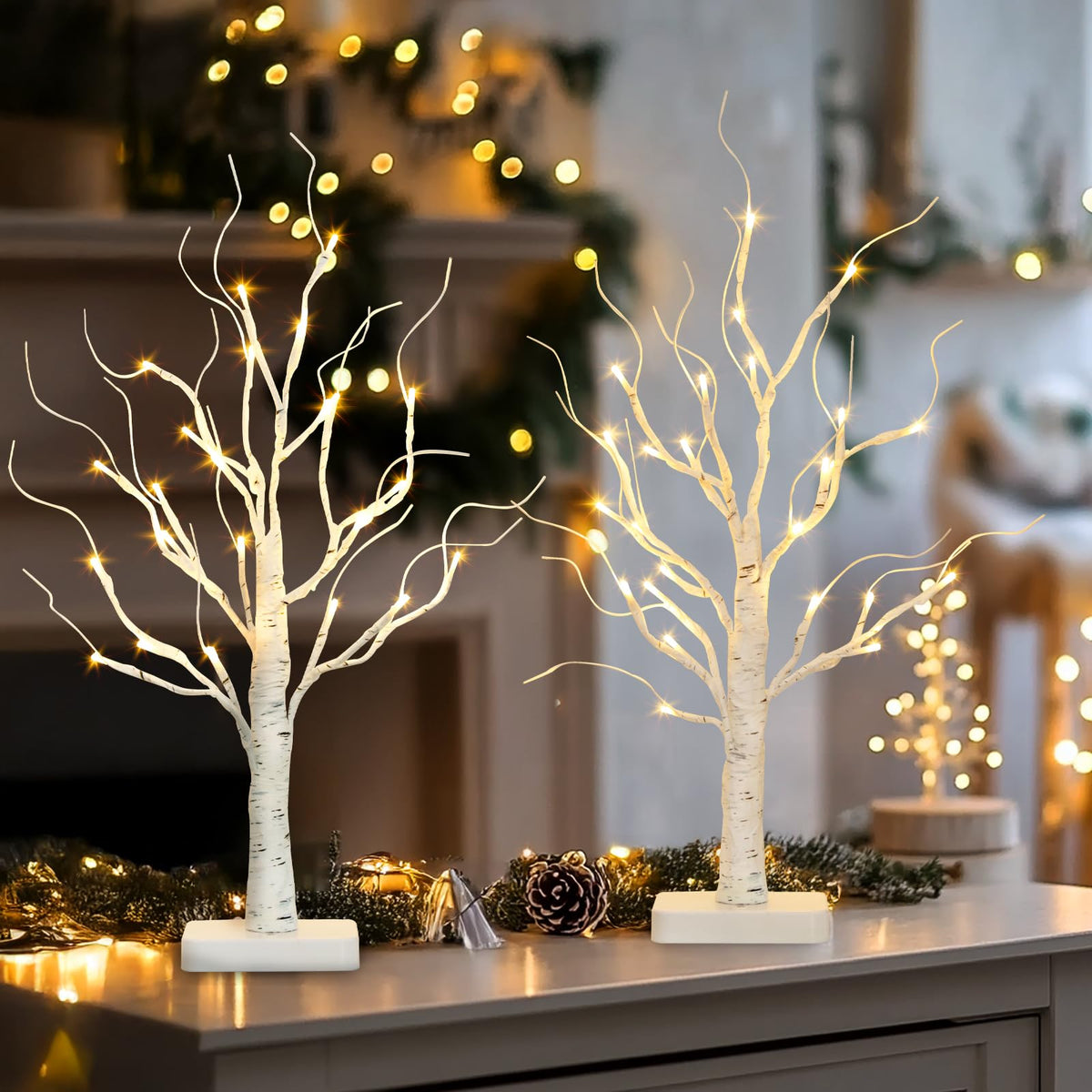 Lighted Birch Tree 2 Pack with 24 LED Battery Powered Timer Z503757