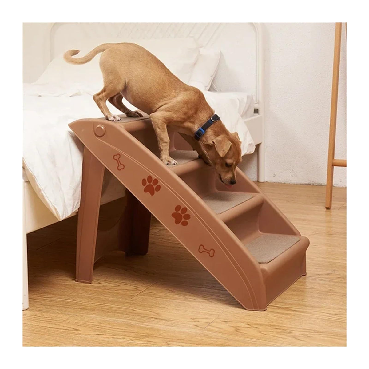 Folding Plastic 4 Steps Non-Slip Dog Stairs Light Gray D58078