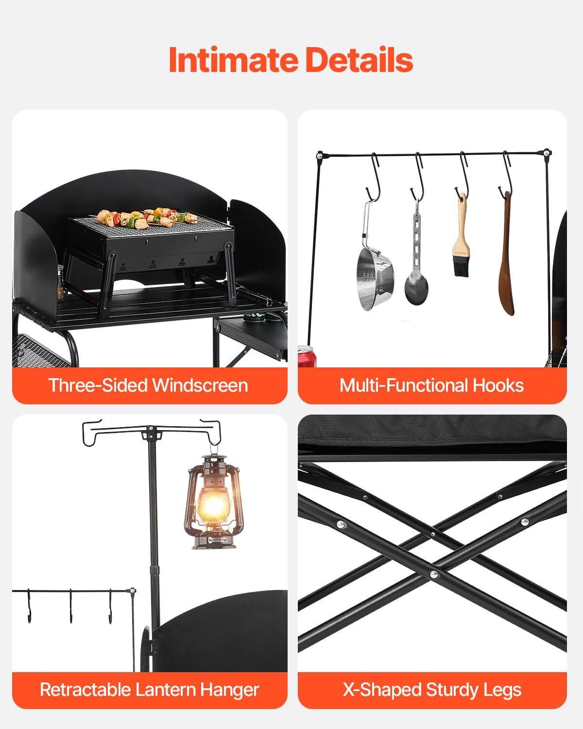 Black Aluminum Camping Kitchen Table with Storage Cupboard P187768