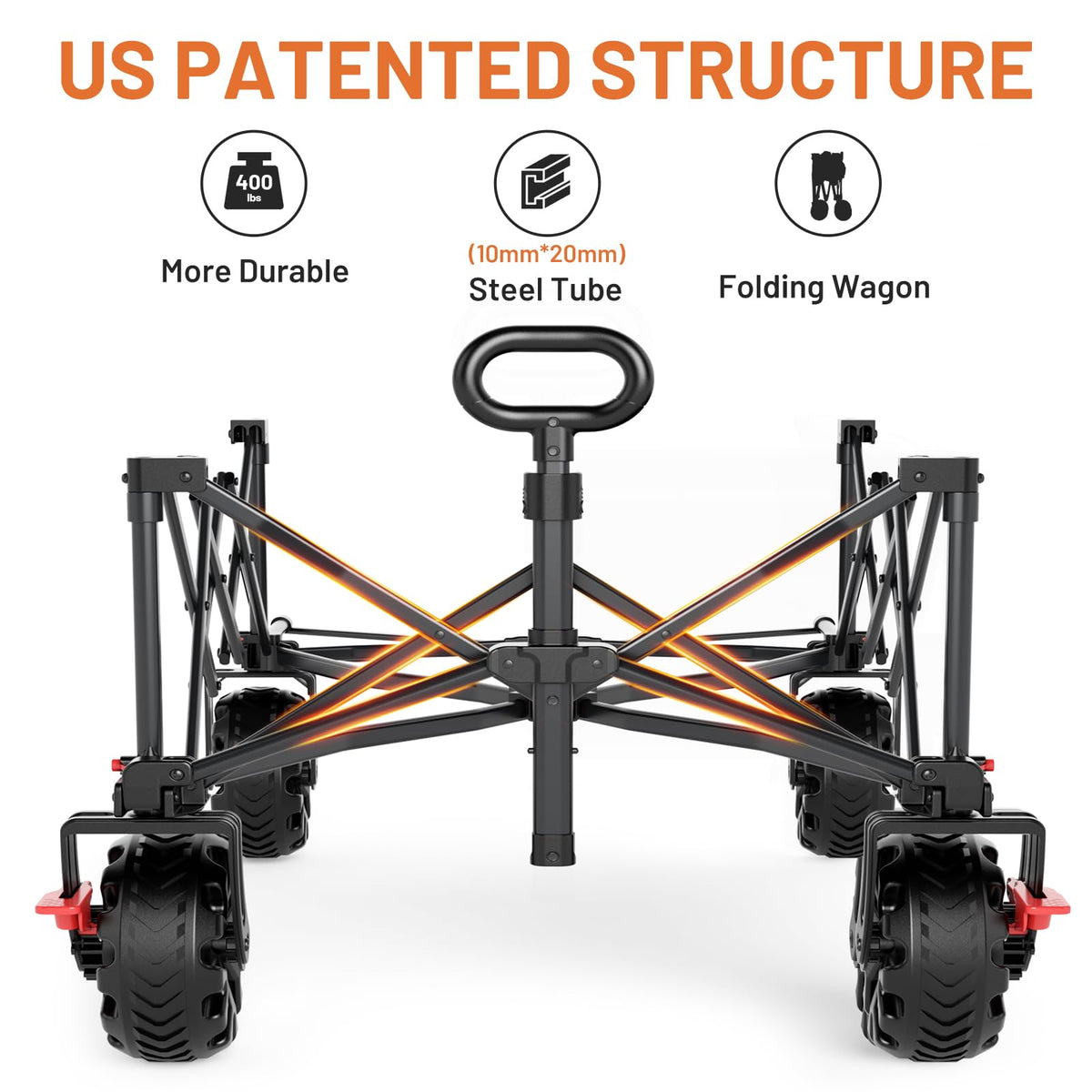 26" Extra Wide All Terrain Folding Wagon with Big Wheels, Cargo Net & Tailgate, 400lbs Heavy Duty Collapsible Cart, Black J785