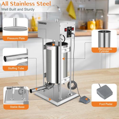 15L Electric Stainless Steel Sausage Stuffer with 5 Stuffing Tubes R79209