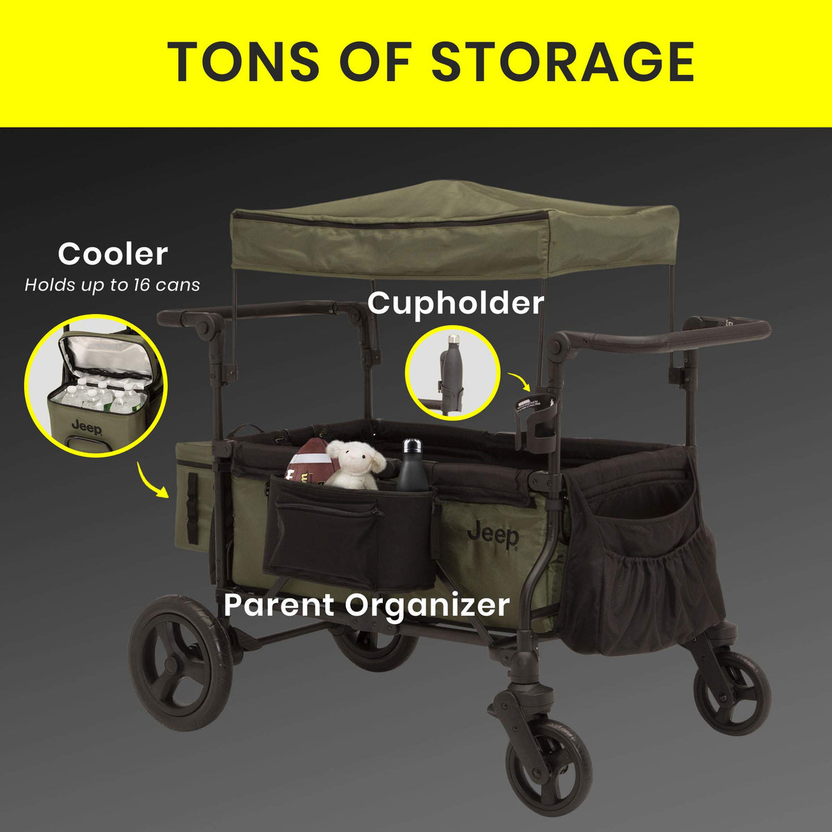 Black/Green Stroller Wagon with Cooler Bag V4776