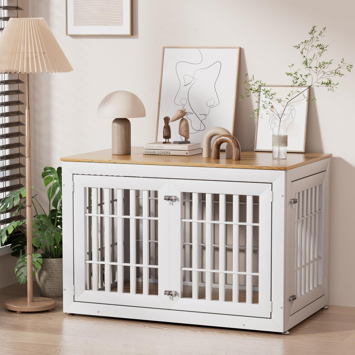 48" XXL White Wooden Dog Crate Furniture N9418