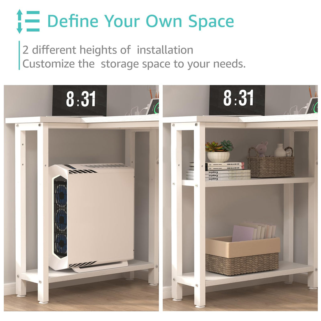 White L Shaped Computer Desk with Drawers and Storage Shelves, 47 Inch Reversible Corner Desk with Power Outlet S339800