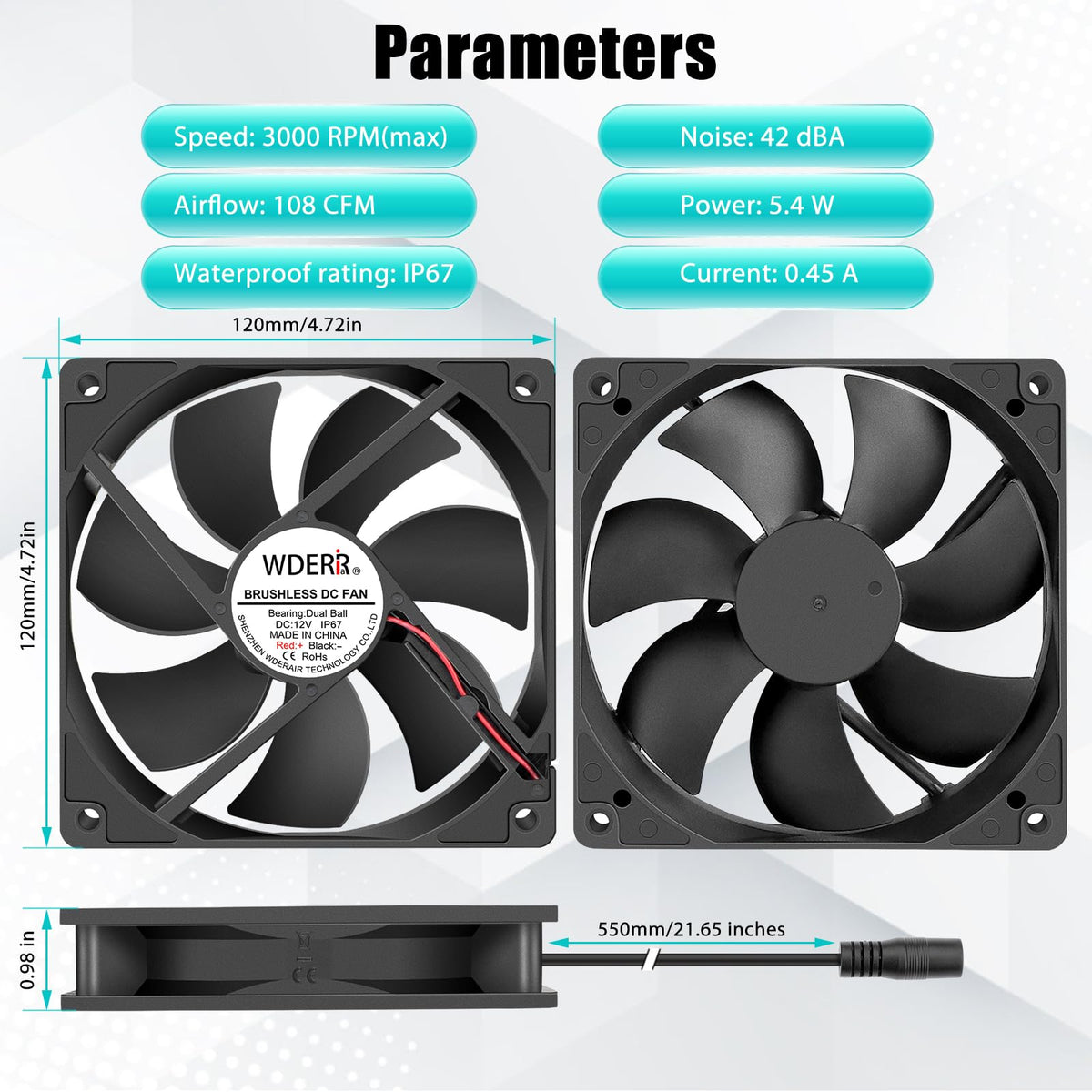 120mm x 25mm IP67 Waterproof Cooling Fan H588102