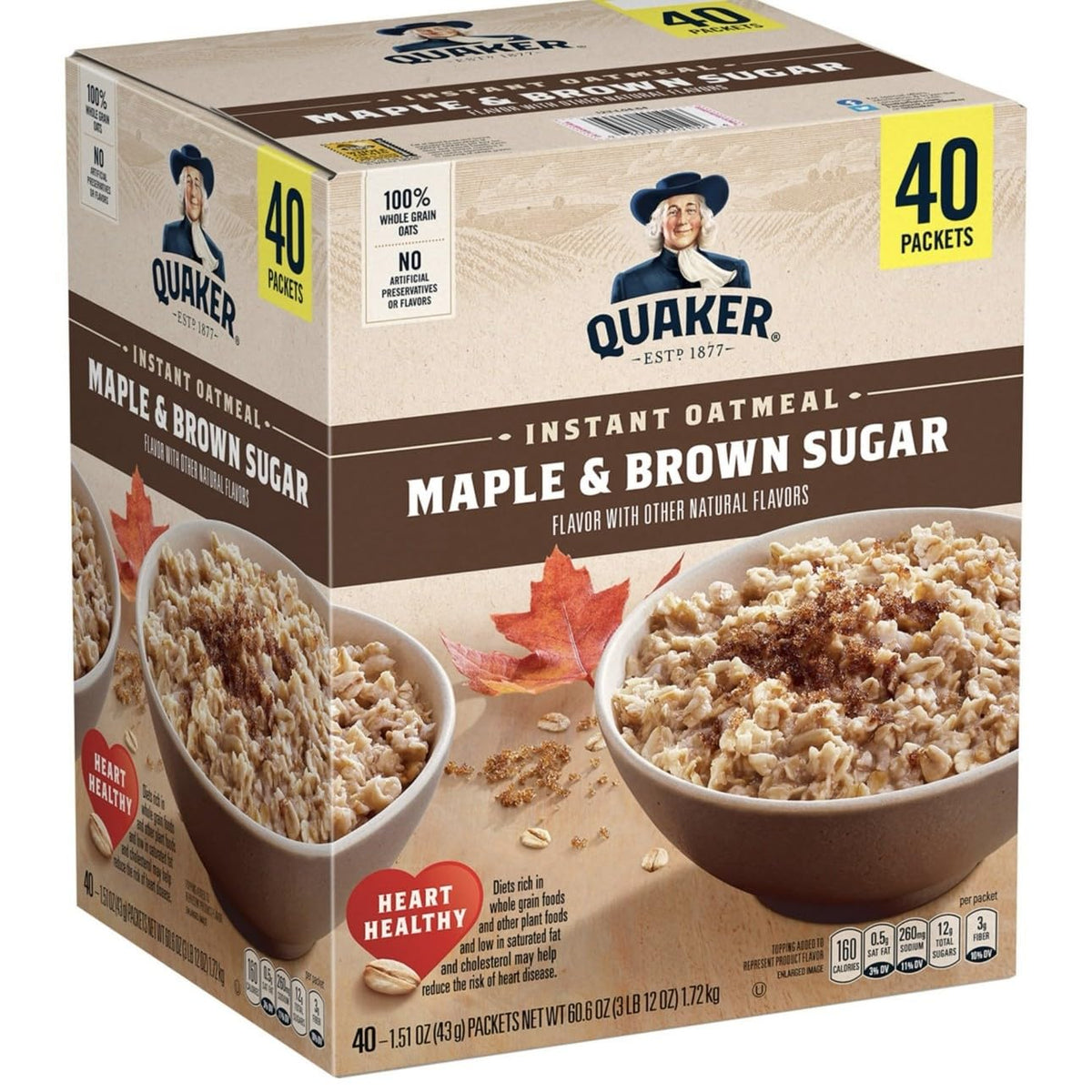 Instant Oatmeal Maple Brown Sugar 1.51 oz 40 Count A344