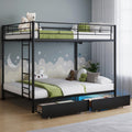 Black Twin Over Twin Metal Bunk Bed with LED Lights, USB Charging Station, 2 Drawers, Guard Rails & Ladder E1618