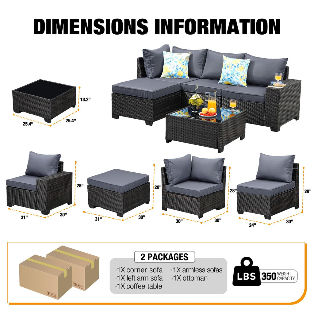 5 Pieces Wicker PE Rattan Patio Furniture Set with Cushion & Coffee Table, Grey P28874