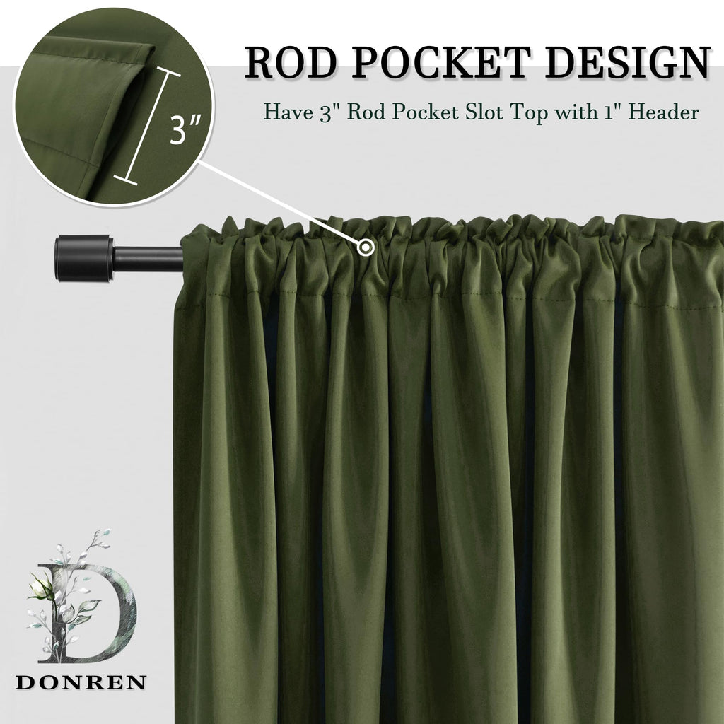 Olive Green 96 Inch Blackout Curtains, Set of 2 Panels U129939