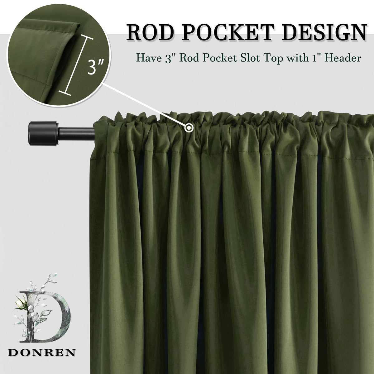Olive Green 96 Inch Blackout Curtains, Set of 2 Panels U129939