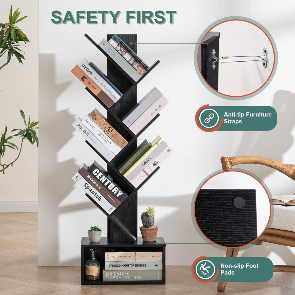 Black 6 Tier Wood Tree Bookshelf B90815