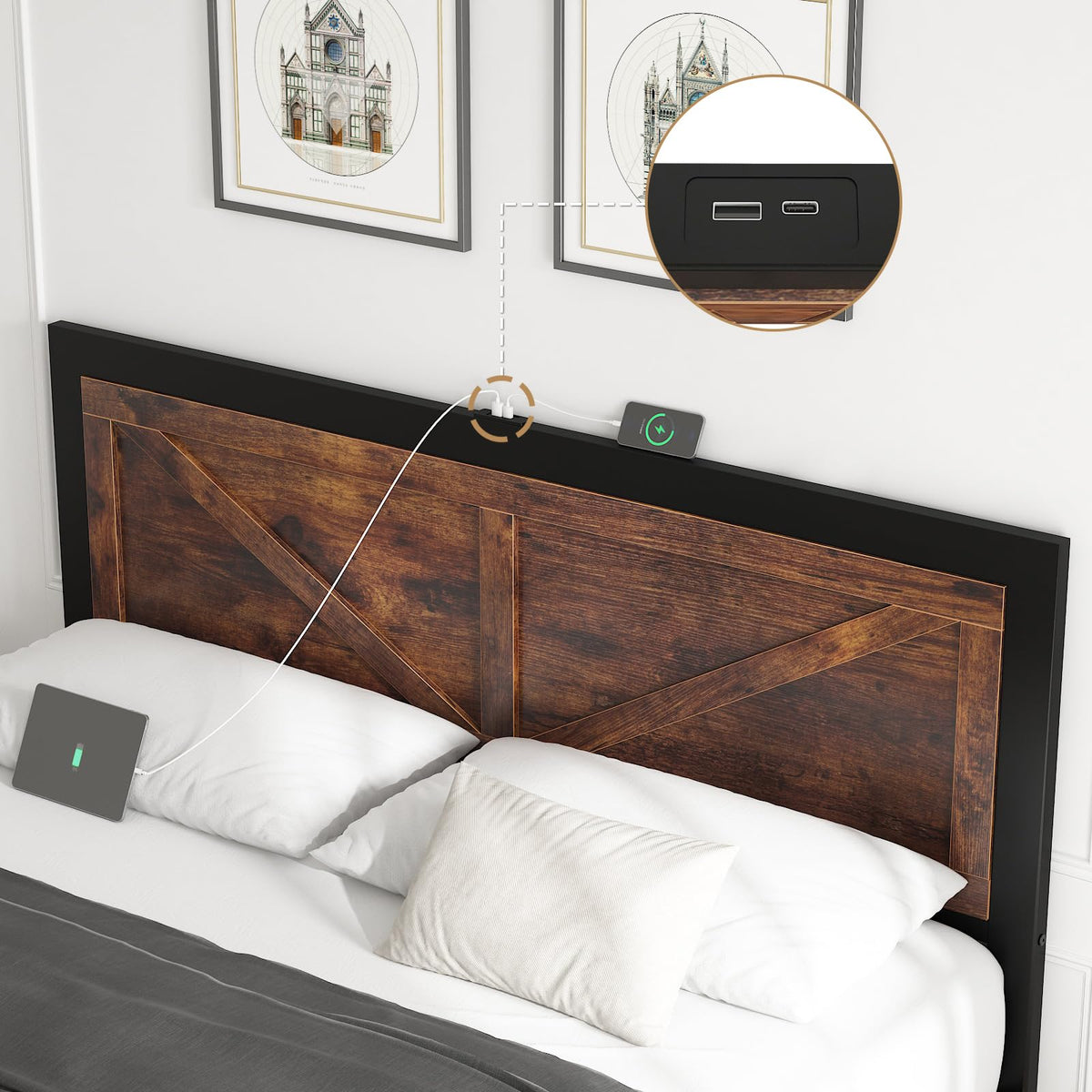 King Size Led Bed Frame with USB Charging Station M2737