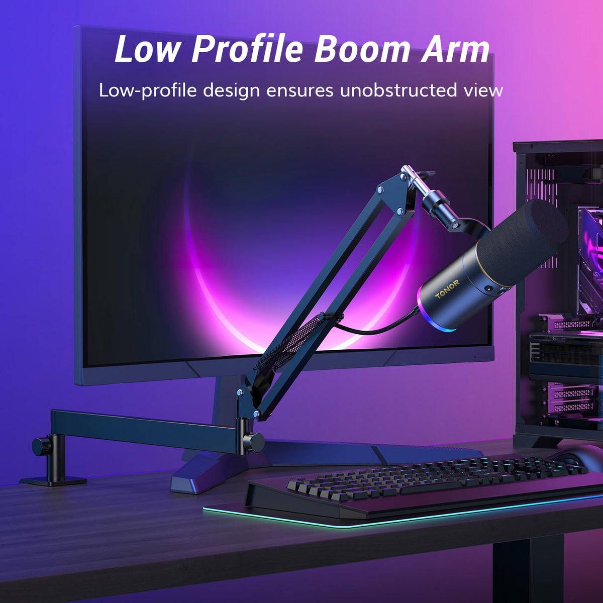 Black XLR USB Dynamic Podcast Microphone with Boom Arm P702
