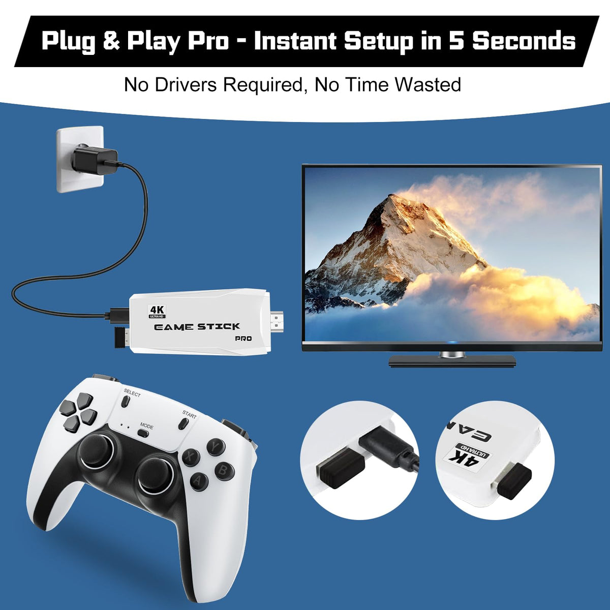 Retro Game Console with 4K HDMI and Wireless Controllers T879