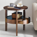 Dark Brown 2-Tier Round Coffee Table with Drawer N6507