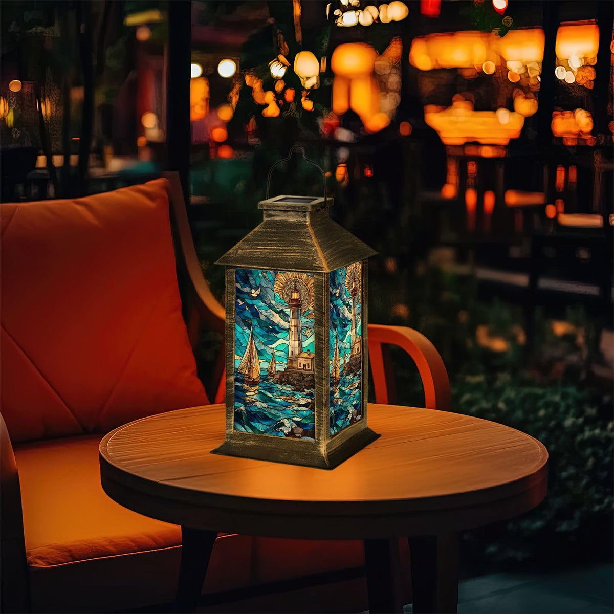 Solar Lantern Stained Glass Outdoor Waterproof Hanging Solar Light U9738