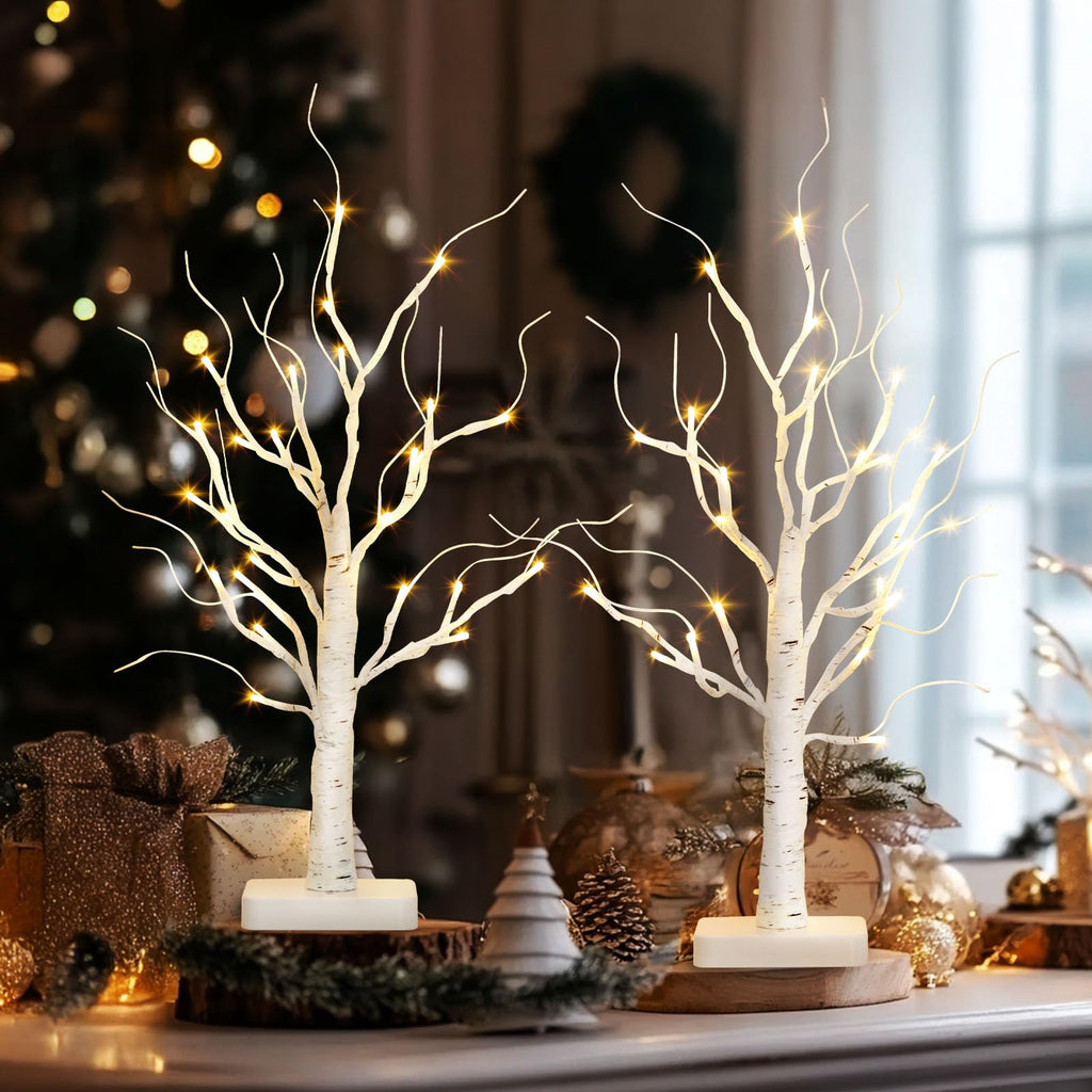 Lighted Birch Tree 2 Pack with 24 LED Battery Powered Timer Z503757