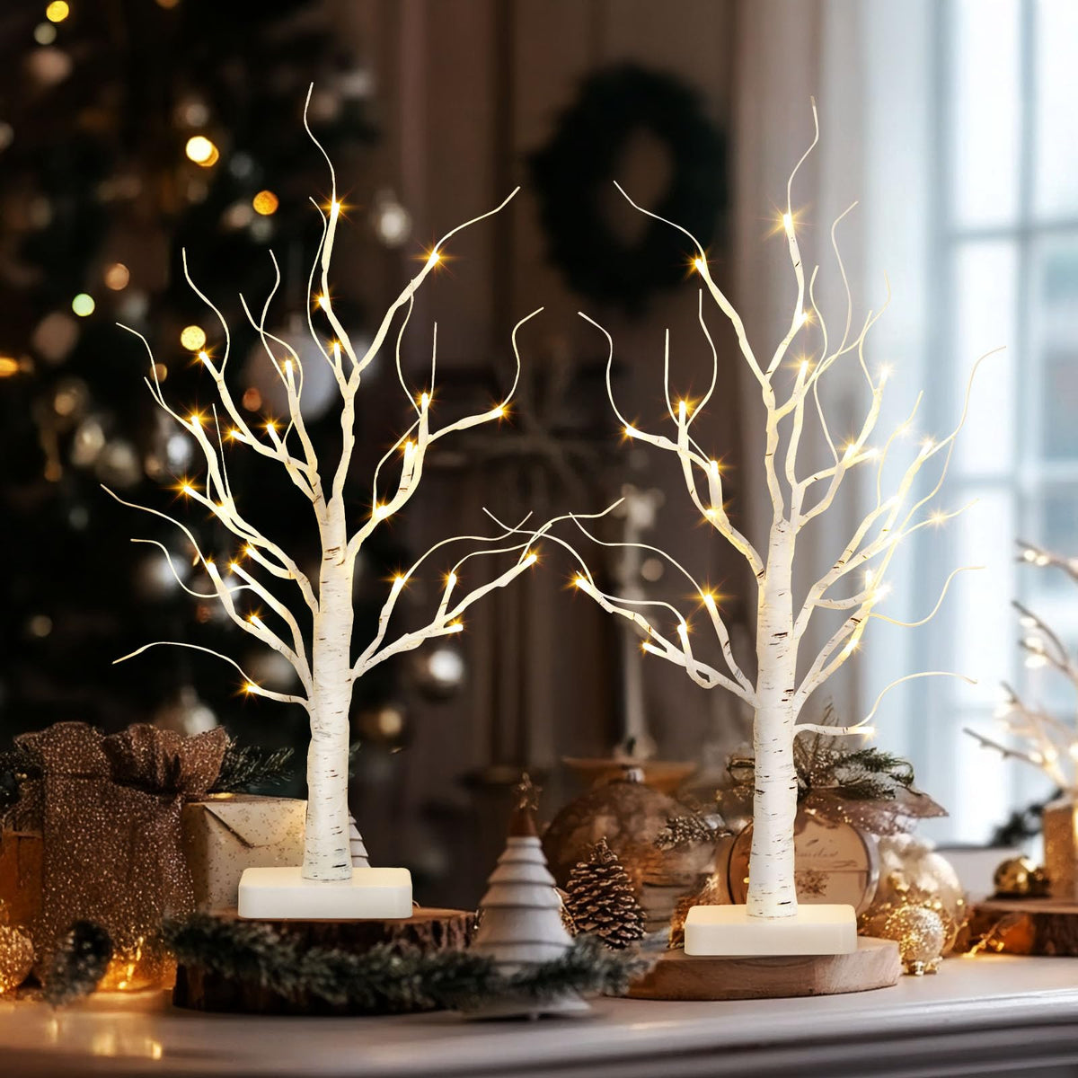 Lighted Birch Tree 2 Pack with 24 LED Battery Powered Timer Z503757