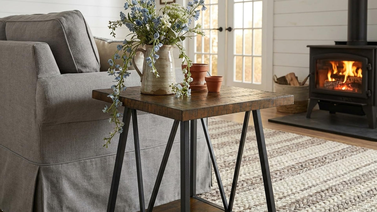 Mid Century Modern End Table with Storage, 2-Tier Open Shelves, Cherry Walnut N961