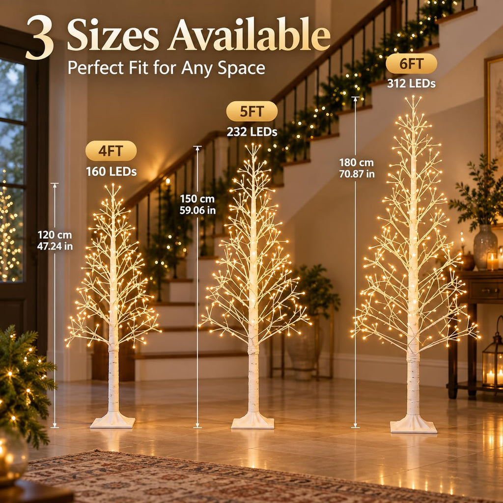 6FT Lighted Birch Tree, 312 LEDs, Warm White G995
