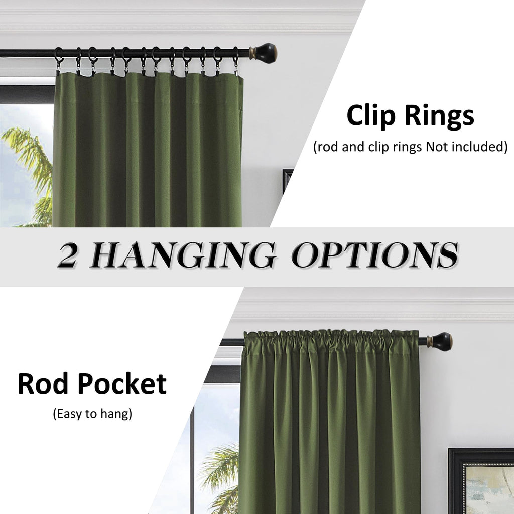 Olive Green 96 Inch Blackout Curtains, Set of 2 Panels U129939