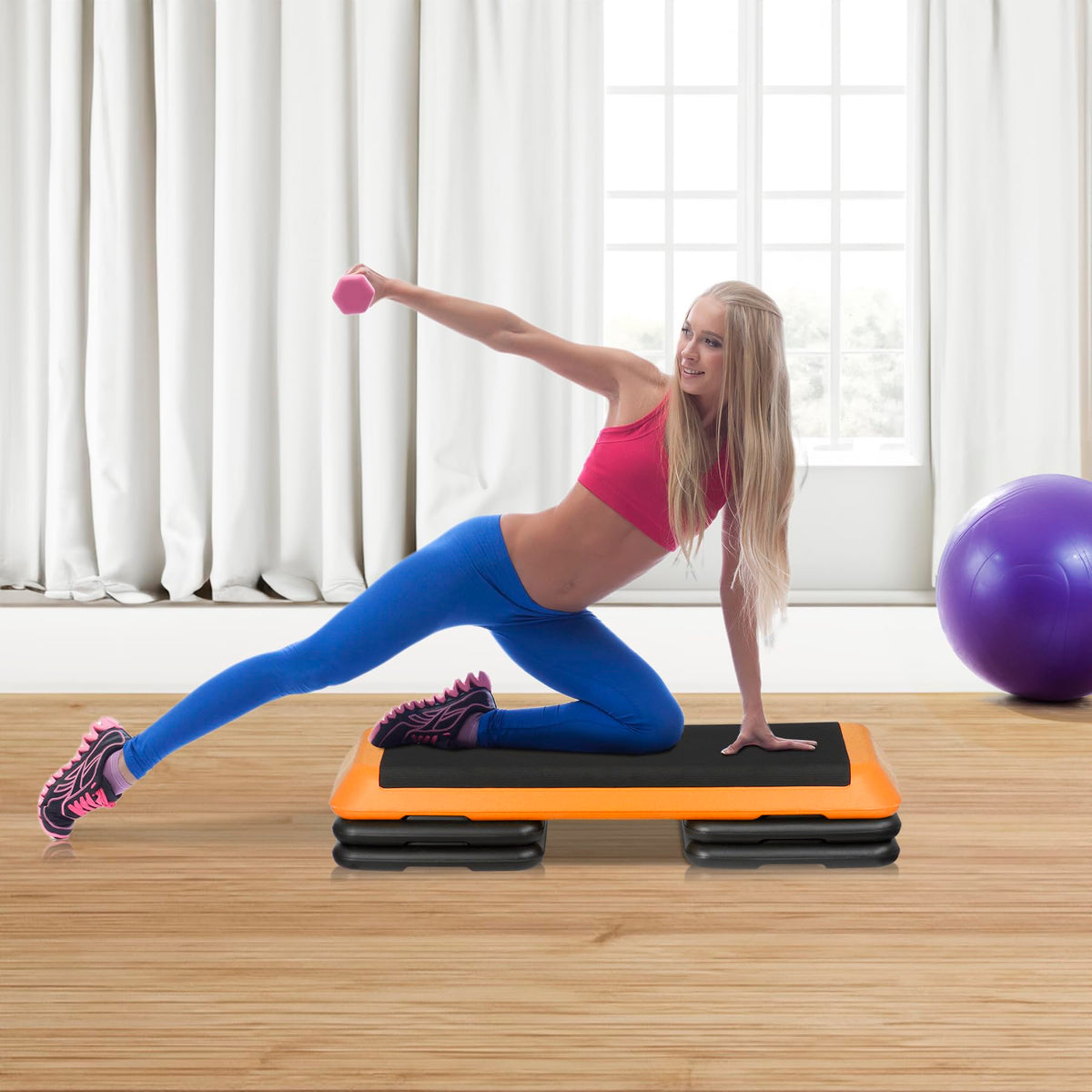 43'' Adjustable Aerobic Step Platform with 4 Stackable Risers F4127