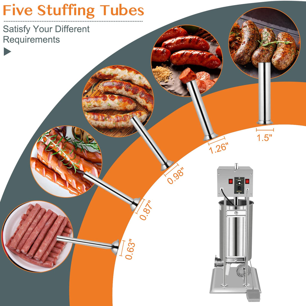 15L Electric Stainless Steel Sausage Stuffer with 5 Stuffing Tubes R79209