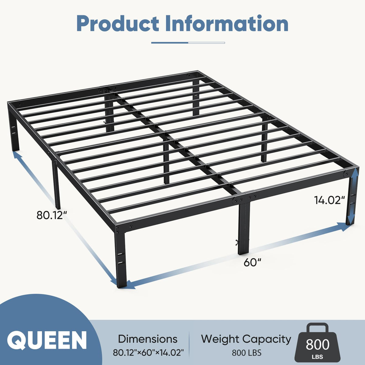Queen Metal Slat Platform Bed Frame 14 Inch W50505