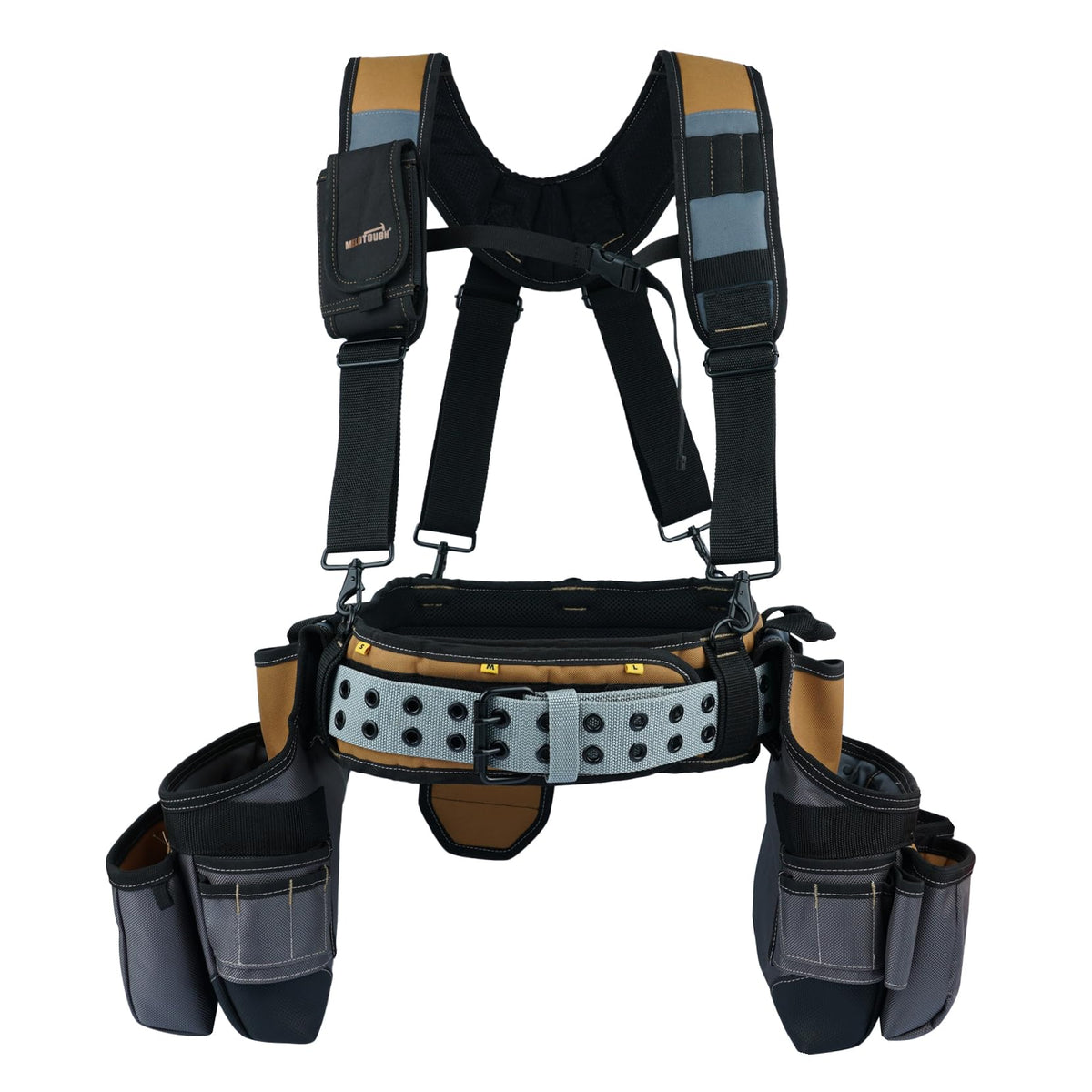 Khaki 28-Pocket Tool Belt and Suspenders I30818