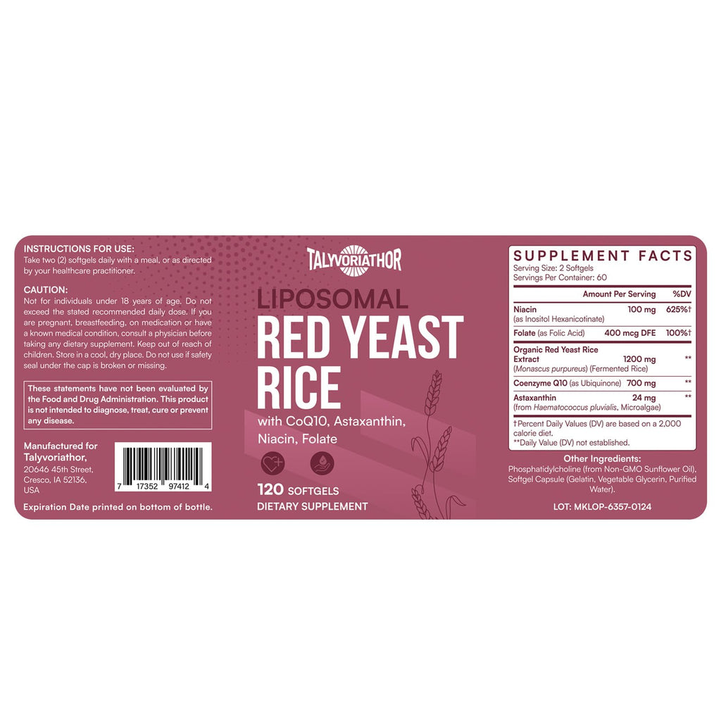 Red Yeast Rice 1200mg CoQ10 Astaxanthin 120 Softgels F559