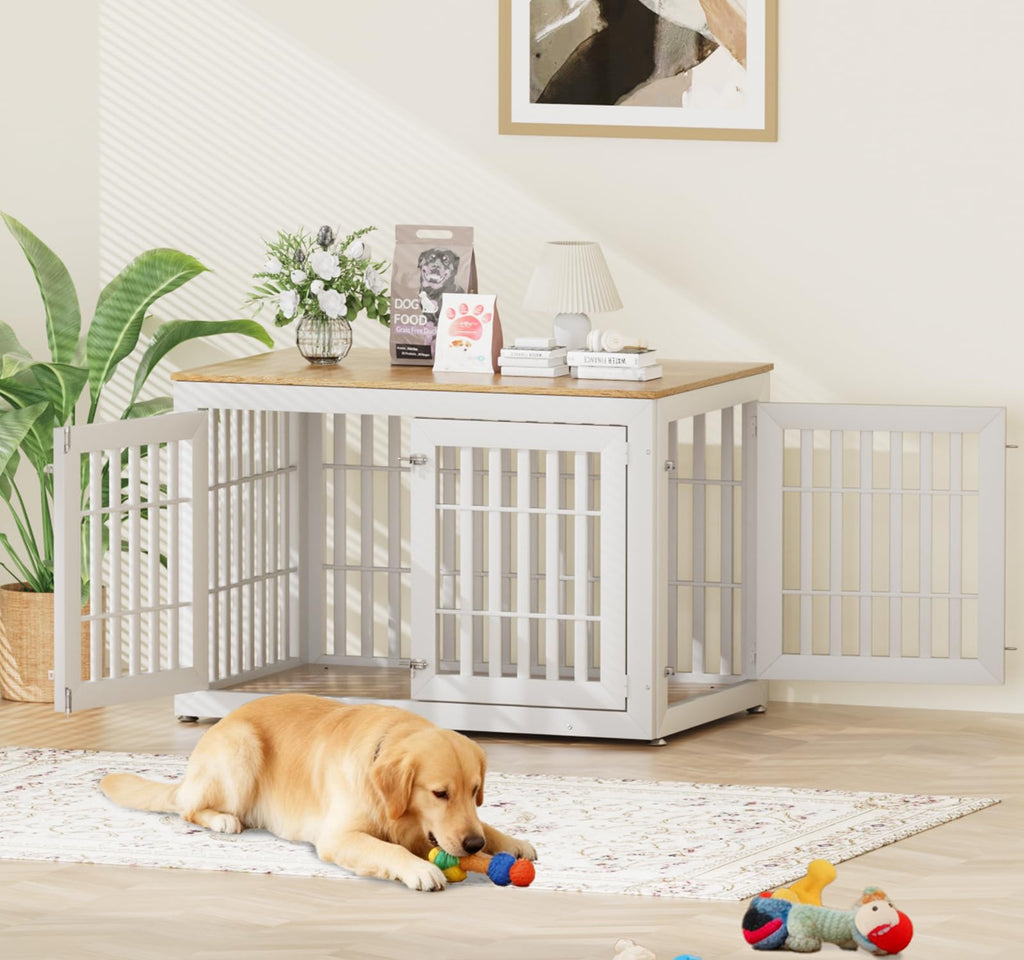 48" XXL White Wooden Dog Crate Furniture N9418