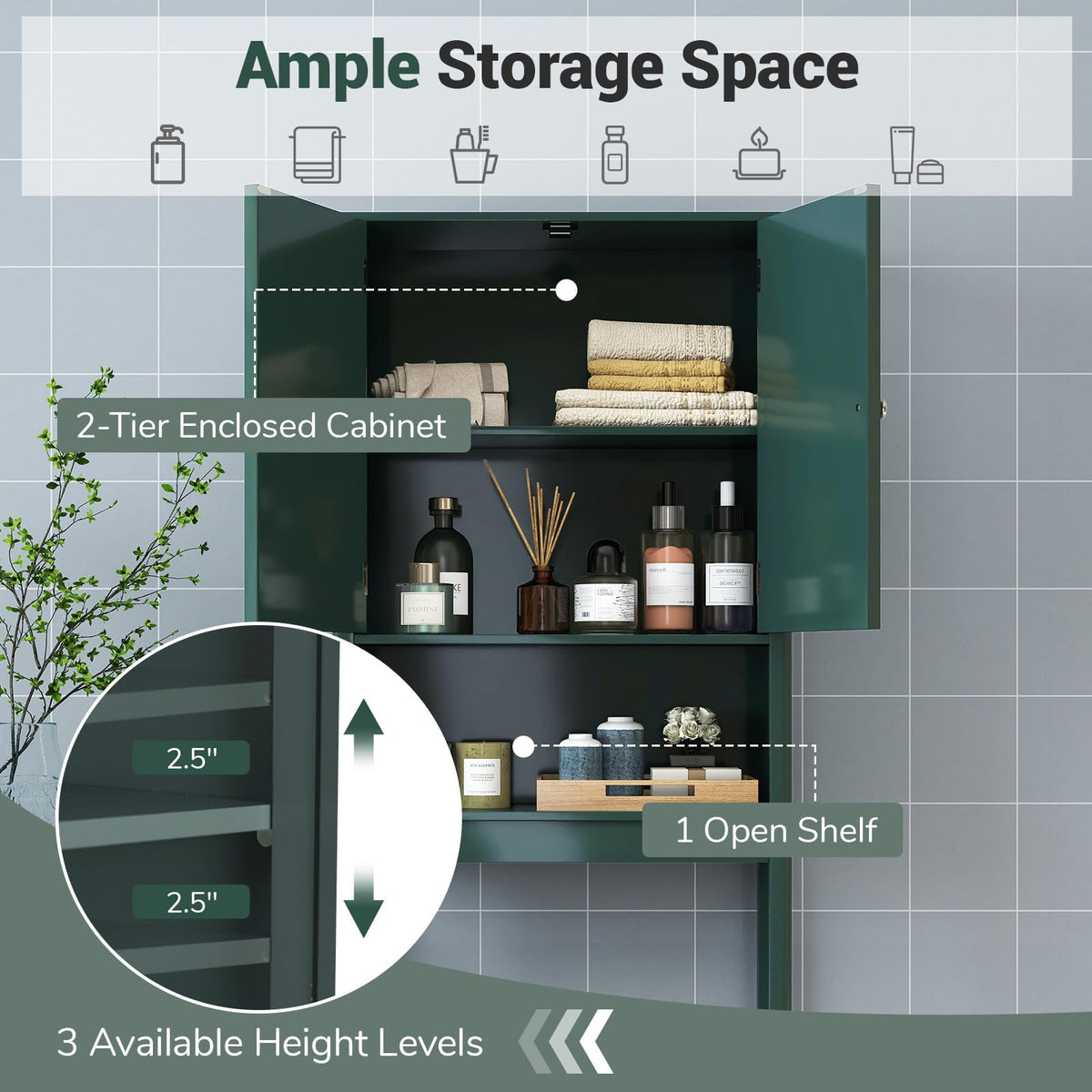 Over The Toilet Storage Cabinet with Fluted Doors C75840