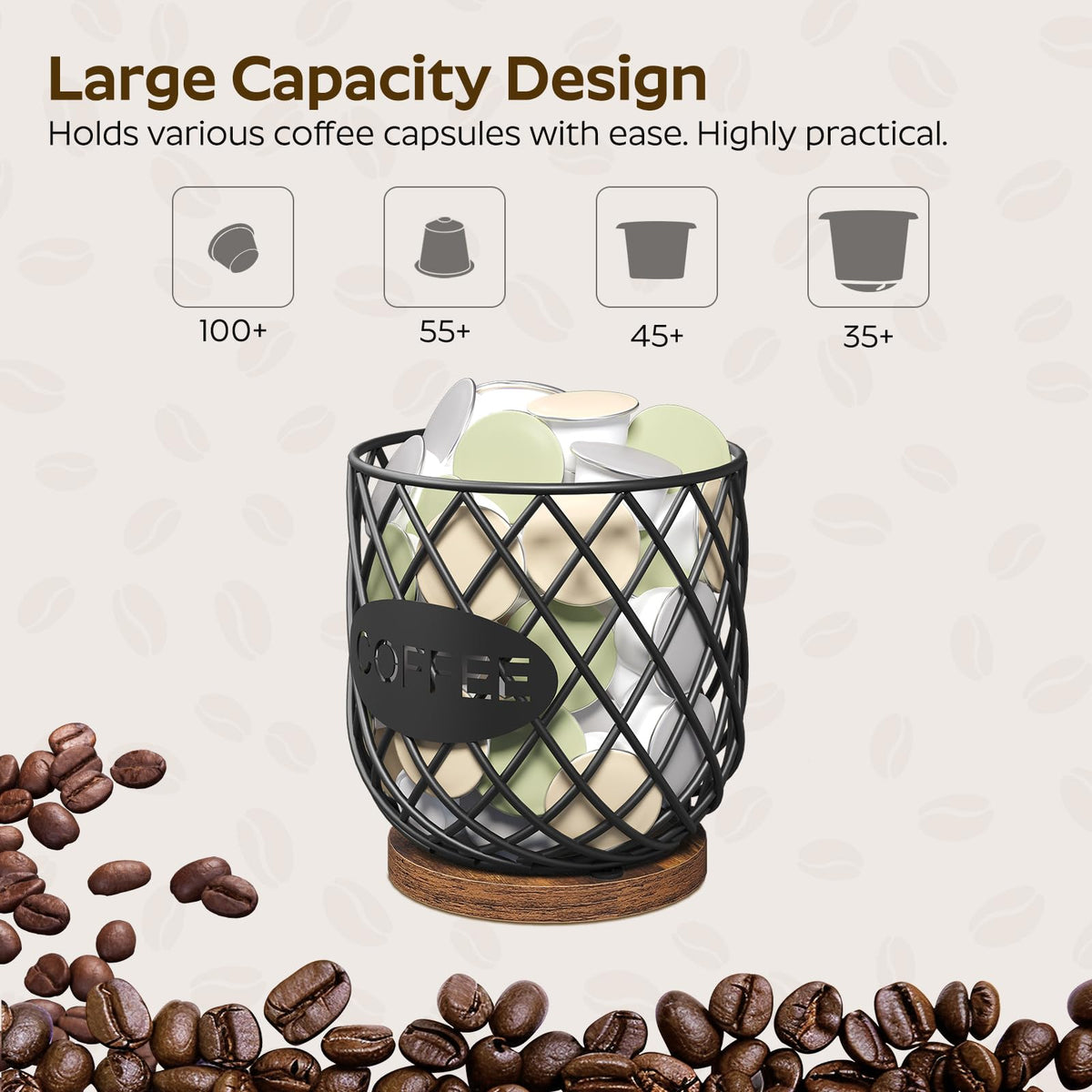 Compatible with K Cup & Nespresso Vertuo Pods Coffee Pod Holder Organizer L1823