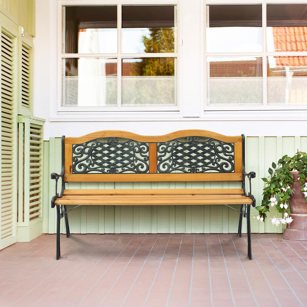 Cast Iron Teak Outdoor Bench 3-Seater E9211