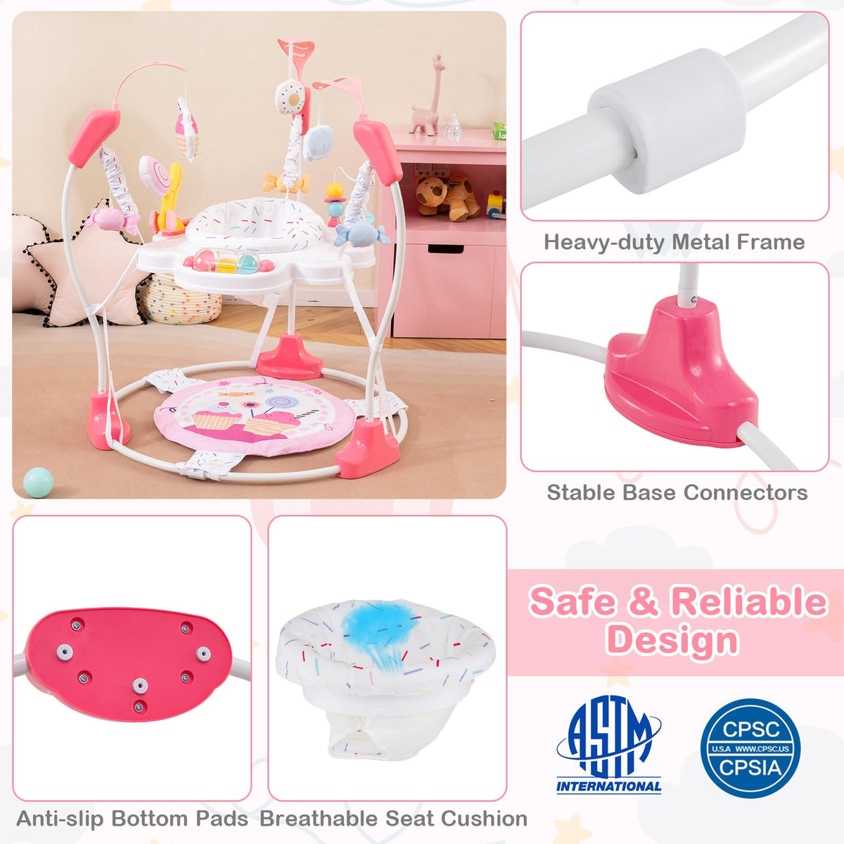 Pink Baby Bouncer Activity Center with Music Lights and Sounds N713984