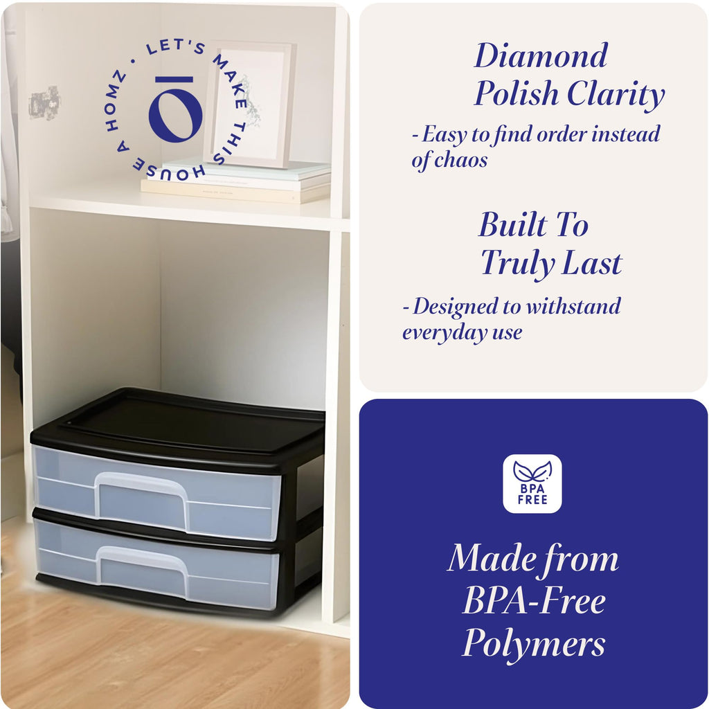 2-Tier Black Storage Drawer Tower, 2 Pack T847