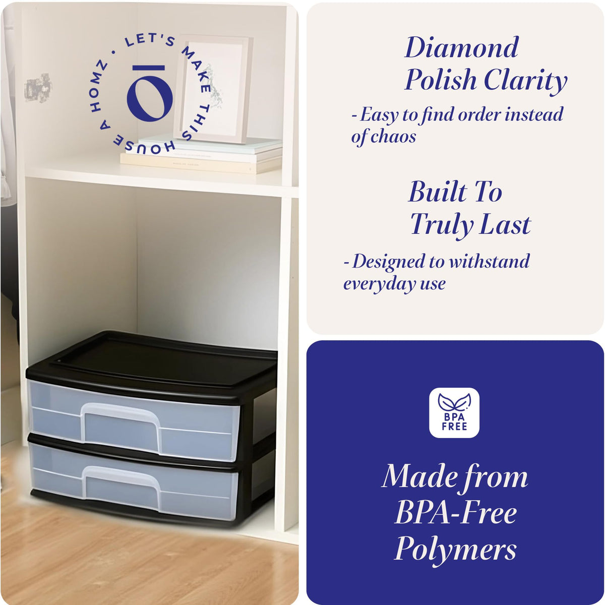 2-Tier Black Storage Drawer Tower, 2 Pack T847