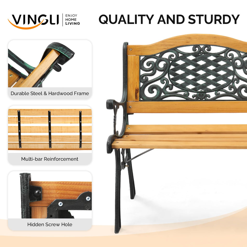 Cast Iron Teak Outdoor Bench 3-Seater E9211